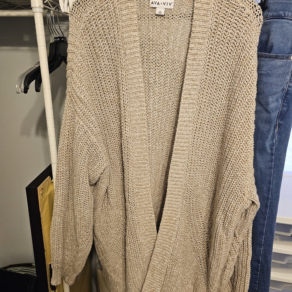 Ava & Viv Open-Front Chunky Knit Cardigan - Taupe